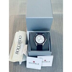 Michele Cape Topaz Watch MWW27A000012 Silver Dial Black Silicone Band Box Paper